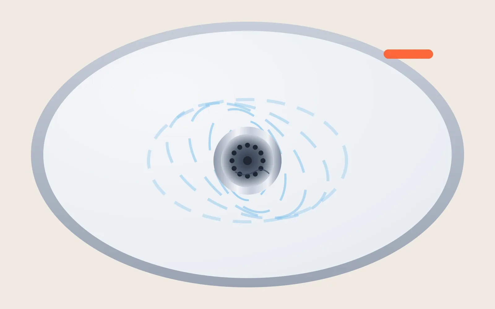 Illustratie van een wastafel van bovenaf met een afvoerputje en ronddraaiend water