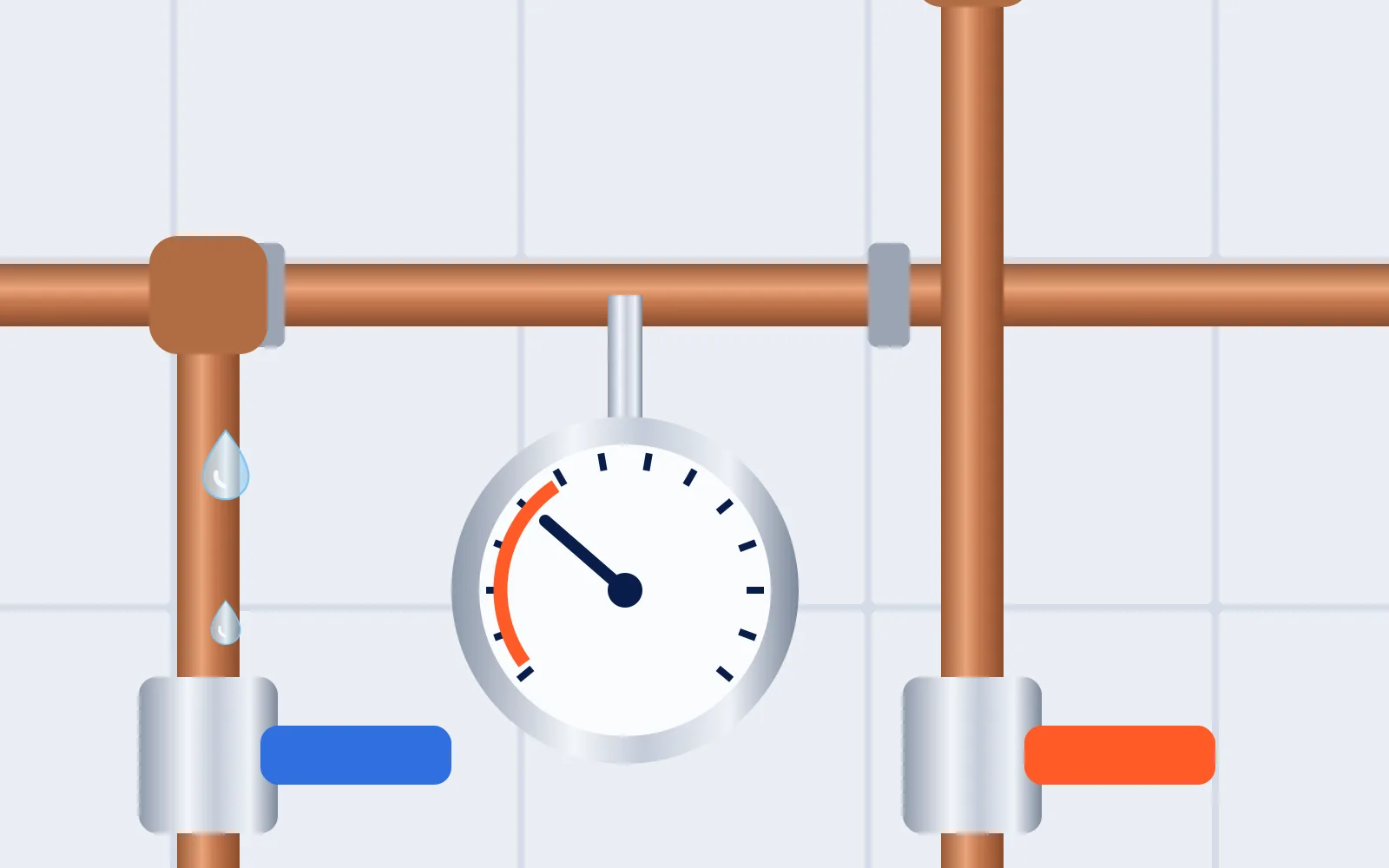 Illustratie van een manometer op een koperen waterleiding