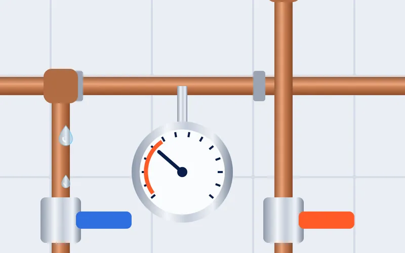 Illustratie van een manometer op een koperen waterleiding