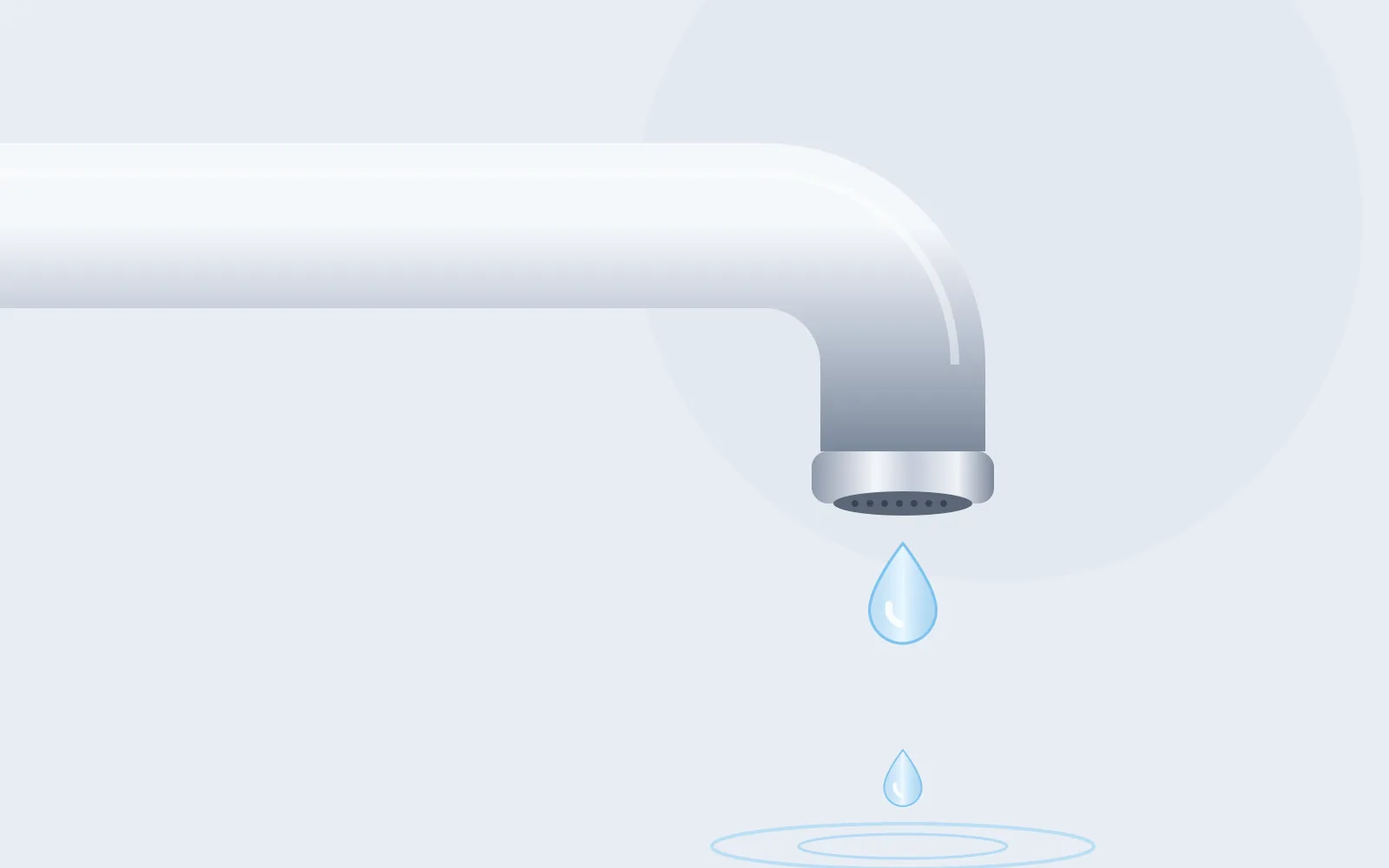Illustratie van een verchroomde kraanuitloop waaruit een waterdruppel valt